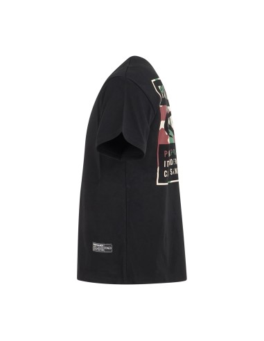 Propaganda - T-shirt nera Label Camo manica corta con stampa logo retro per