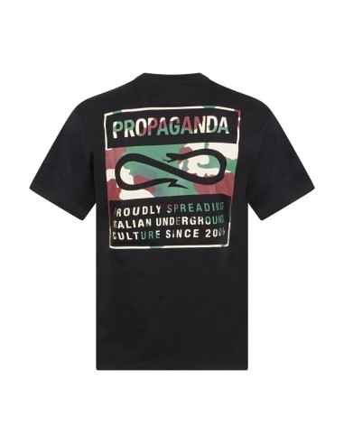 Propaganda - T-shirt nera Label Camo manica corta con stampa logo retro per