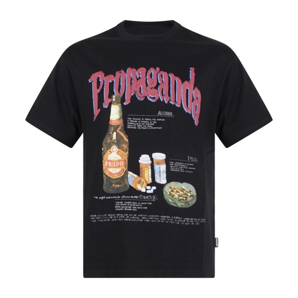 Propaganda - T-shirt nera Habits manica corta con stampa serigrafica su fronte