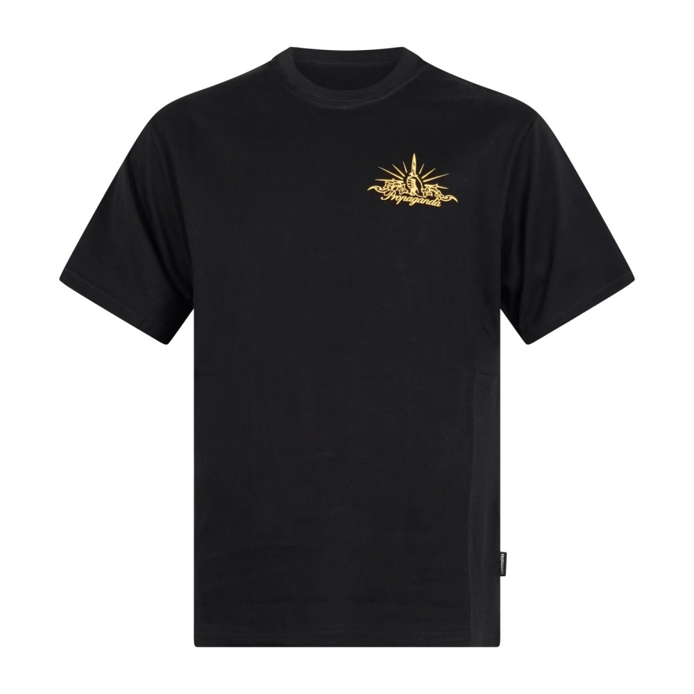 Propaganda - T-shirt nera Cross manica corta con stampa serigrafica su fronte e