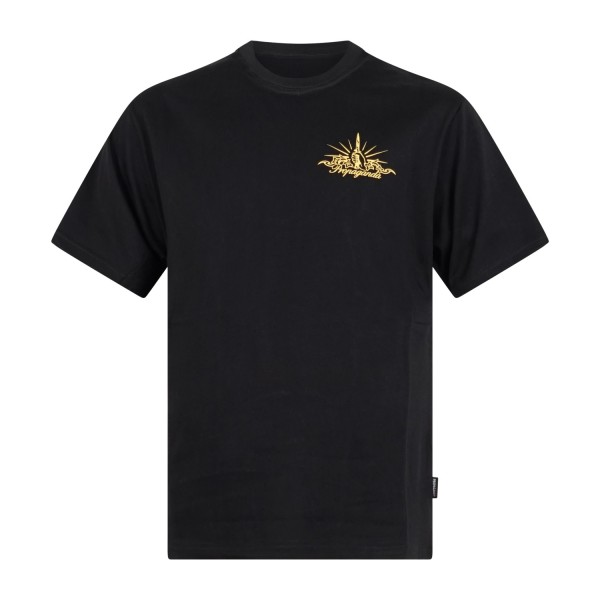Propaganda - T-shirt nera Cross manica corta con stampa serigrafica su fronte e