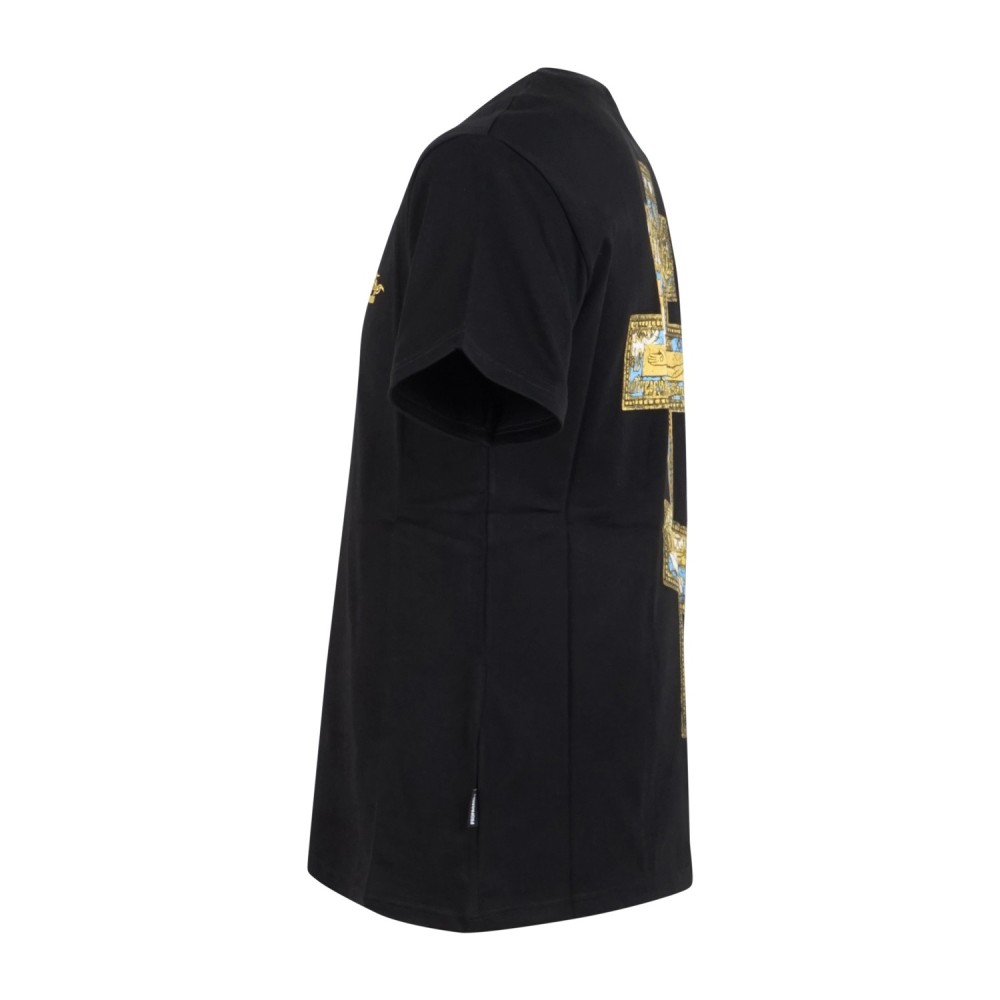 Propaganda - T-shirt nera Cross manica corta con stampa serigrafica su fronte e