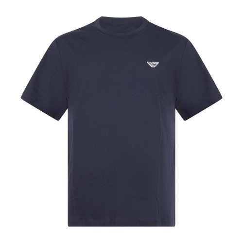 Emporio Armani - T-shirt blu manica corta con patch logo sul petto per uomo |