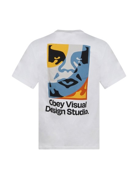 Obey - T-shirt bianca Visual Disual con stampa siligrafica sul fronte e sul