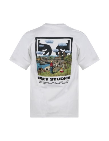 Obey - T-shirt bianca Sky Face con stampa siligrafica sul fronte e sul retro