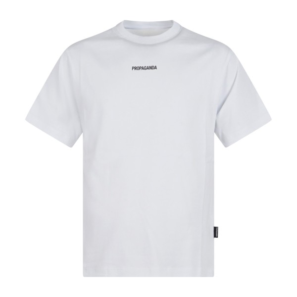 Propaganda - T-shirt bianca Ribs manica corta con stampa logo fronte retro per