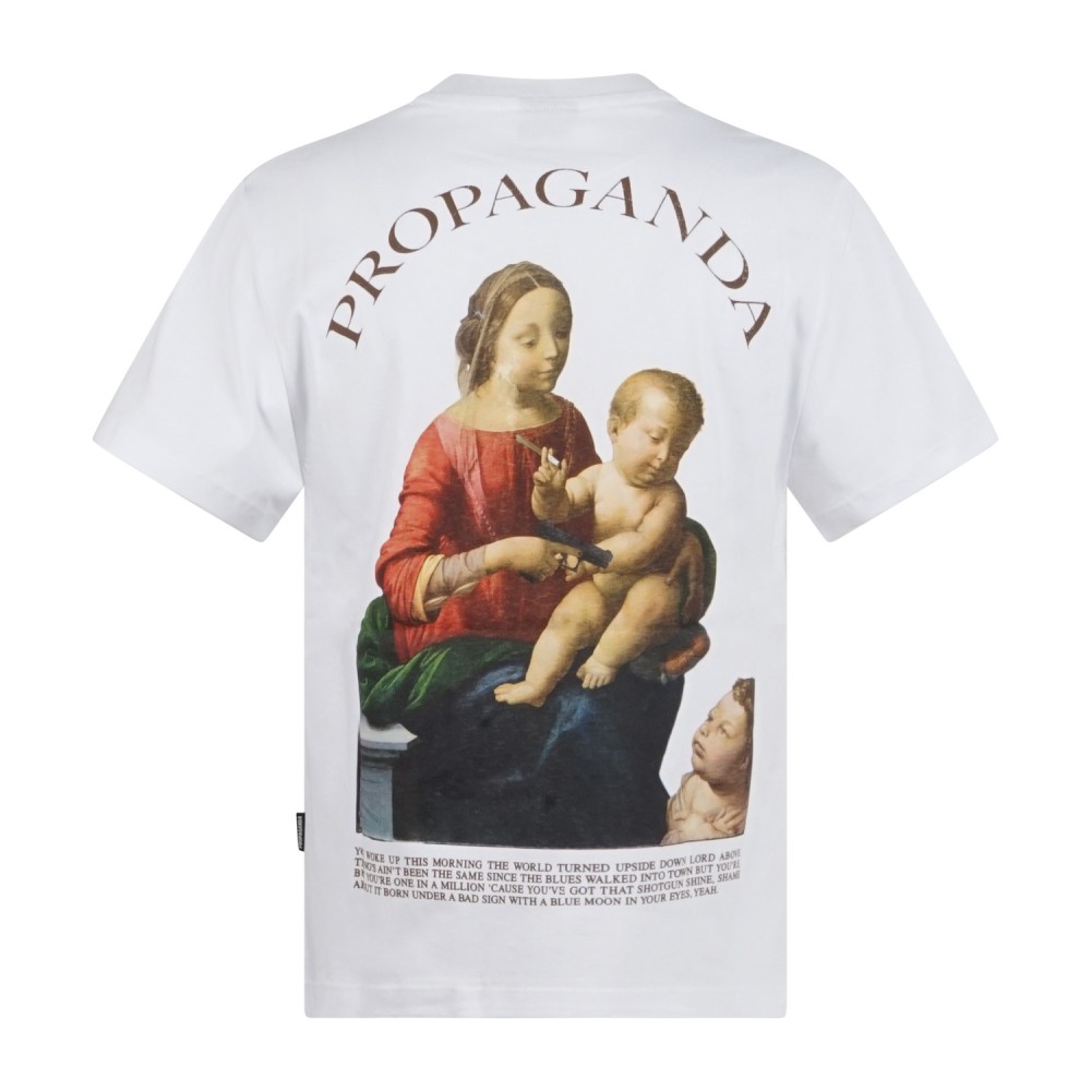 Propaganda - T-shirt bianca Revival manica corta con stampa su fronte e retro