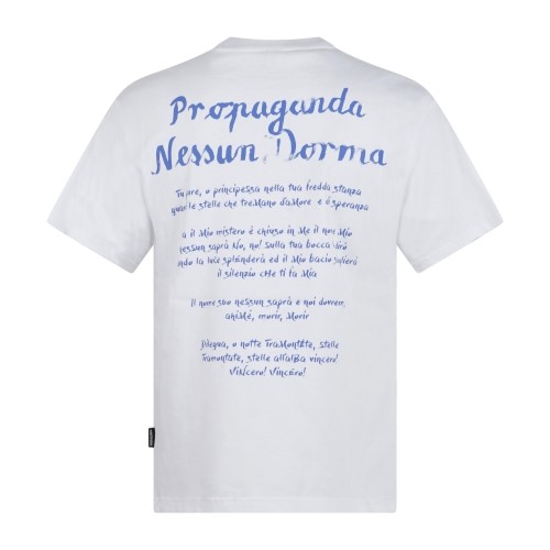 Propaganda - T-shirt bianca Nessun Dorma manica corta con stampa su fronte e 2