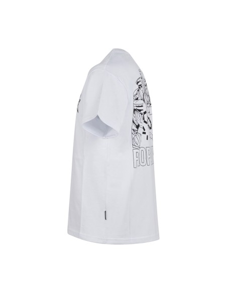 Propaganda - T-shirt bianca Domino manica corta con stampa su fronte e retro