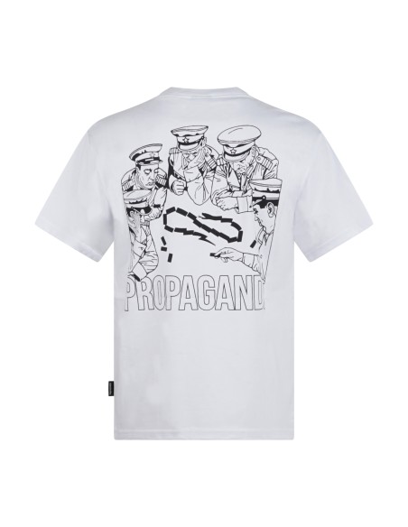 Propaganda - T-shirt bianca Domino manica corta con stampa su fronte e retro