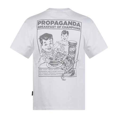 Propaganda - T-shirt bianca Champ manica corta con stampa su fronte e retro per