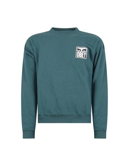 Obey - Felpa verde EYES ICON 2 girocollo stampa lofo fronte retro per uomo |