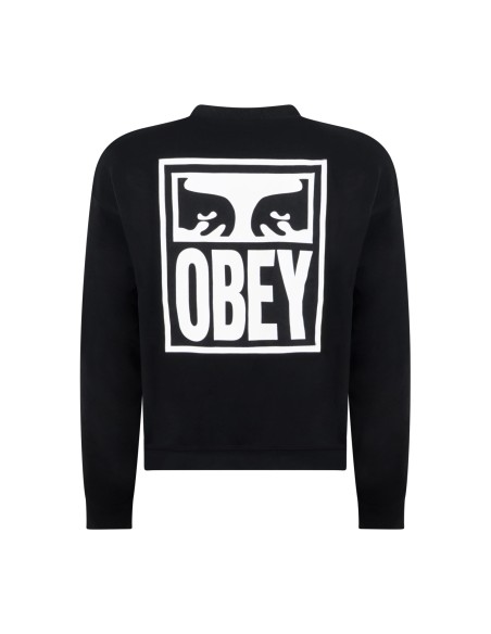 Obey - Felpa nera EYES ICON 2 girocollo stampa lofo fronte retro per uomo |