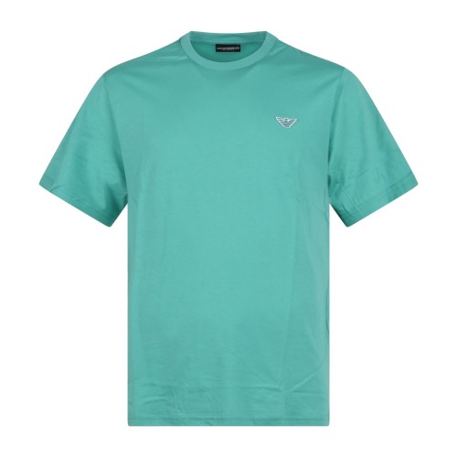Emporio Armani - T-shirt verde manica corta con patch logo sul petto per uomo |
