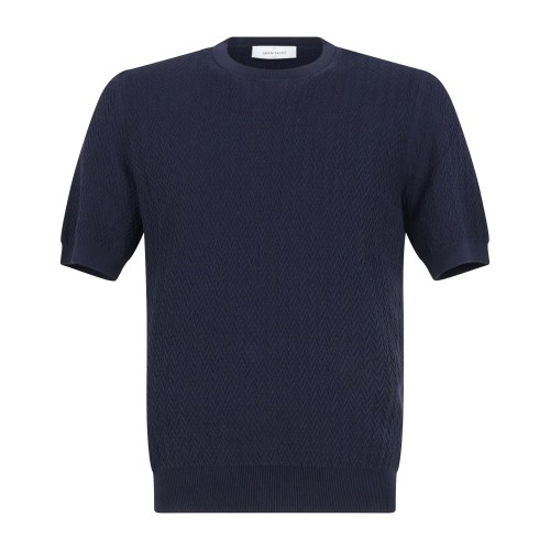Gran Sasso - T-shirt blu manica corta in cotone Fresh cotton per uomo |