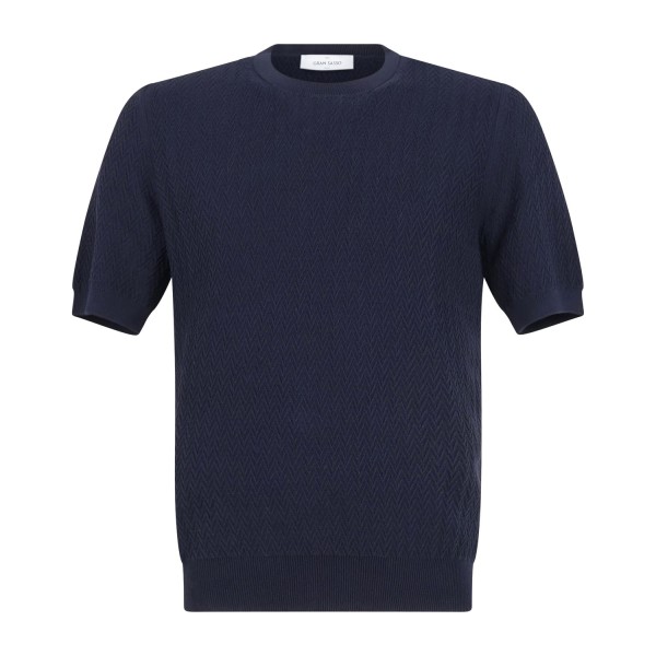 Gran Sasso - T-shirt blu manica corta in cotone Fresh cotton per uomo |