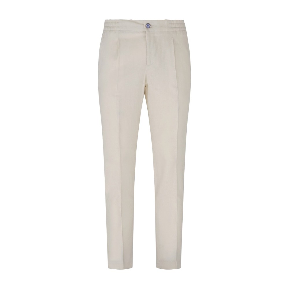 Barbati - Pantalone beige Berry in lino tasca a filo con elastico in vita e