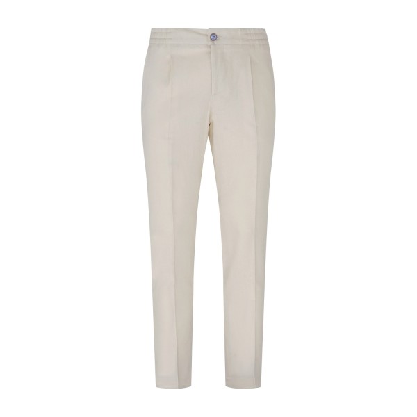 Barbati - Pantalone beige Berry in lino tasca a filo con elastico in vita e