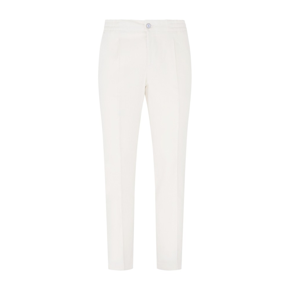 Barbati - Pantalone bianco Berry in lino tasca a filo con elastico in vita e