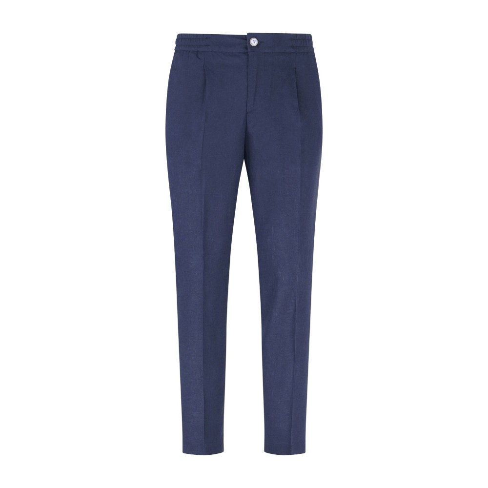 Barbati - Pantalone blu Berry in lino tasca a filo con elastico in vita e