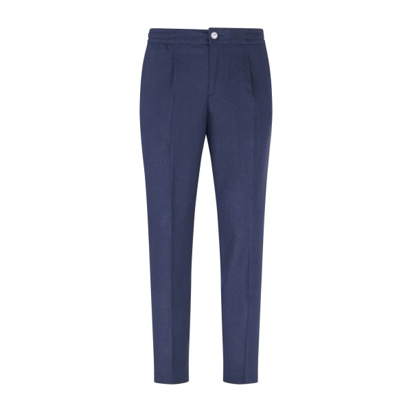 Barbati - Pantalone blu Berry in lino tasca a filo con elastico in vita e