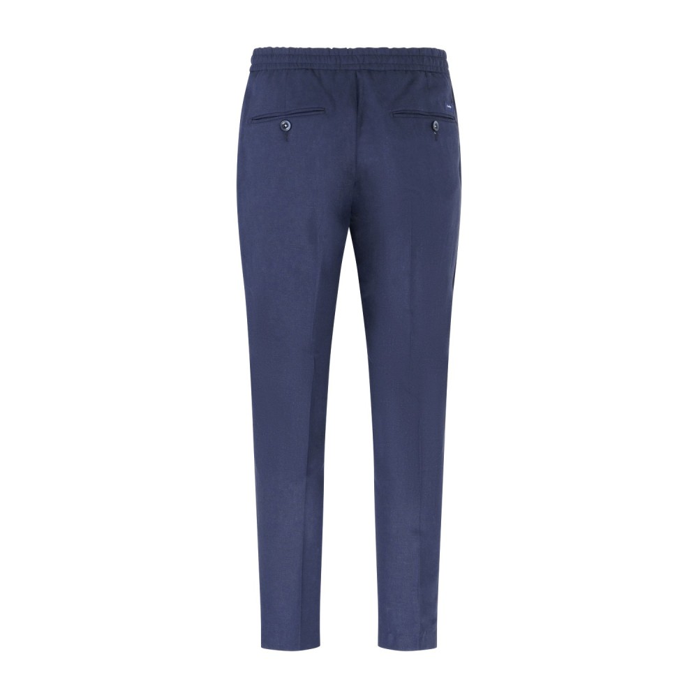Barbati - Pantalone blu Berry in lino tasca a filo con elastico in vita e