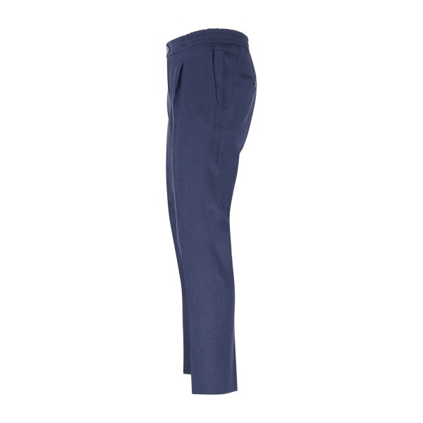 Barbati - Pantalone blu Berry in lino tasca a filo con elastico in vita e