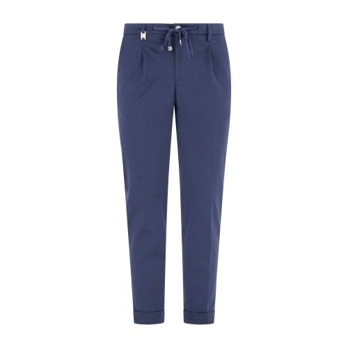 Barbati - Pantalone blu Gregory in jersey con pence e coulisse per uomo |
