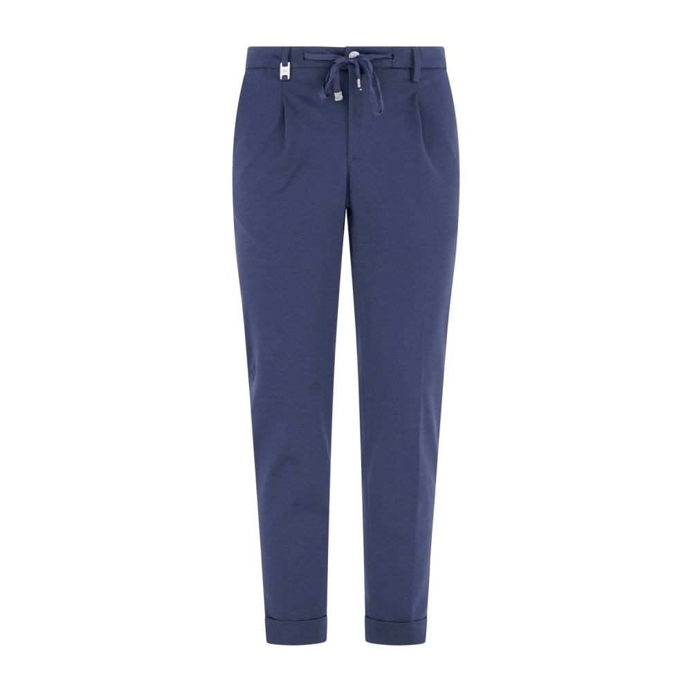 Barbati - Pantalone blu Gregory in jersey con pence e coulisse per uomo |