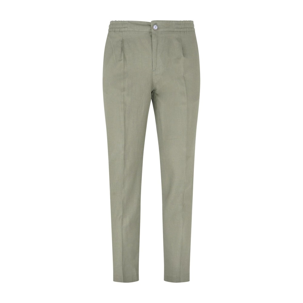 Barbati - Pantalone verde Berry in lino tasca a filo con elastico in vita e
