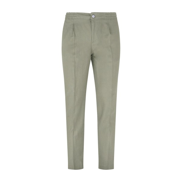 Barbati - Pantalone verde Berry in lino tasca a filo con elastico in vita e