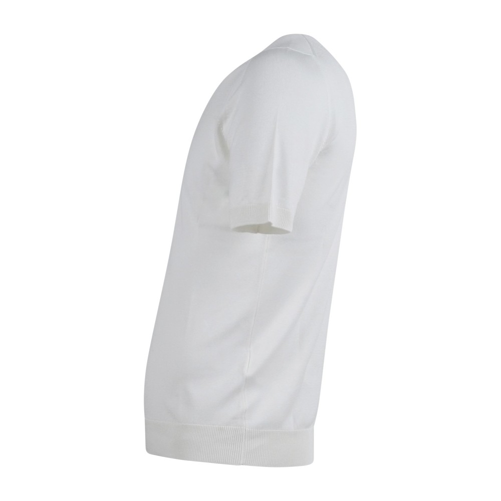 Gran Sasso - T-shirt bianca manica corta in maglia di seta per uomo | paricollo