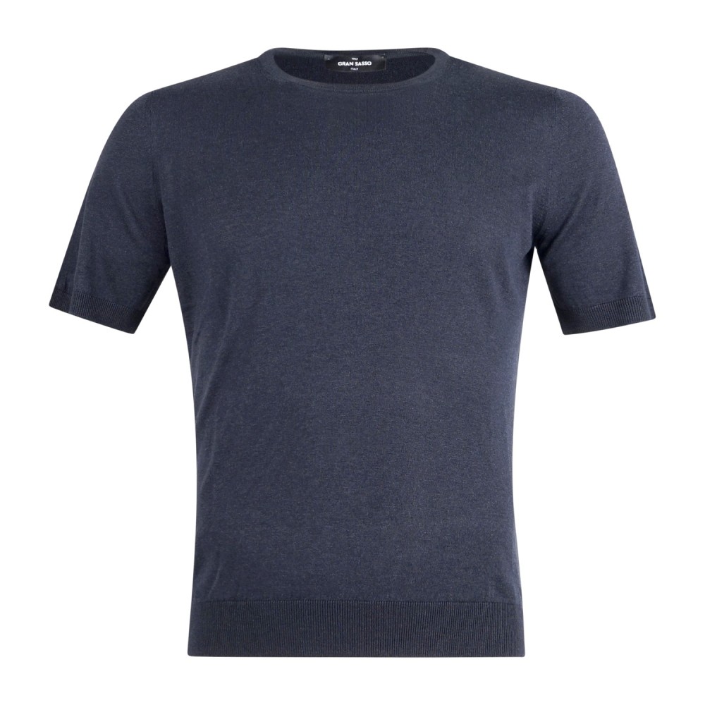 Gran Sasso - T-shirt blu manica corta in maglia di seta per uomo | paricollo
