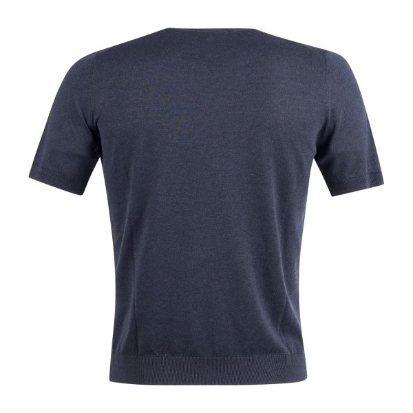 Gran Sasso - T-shirt blu manica corta in maglia di seta per uomo | paricollo