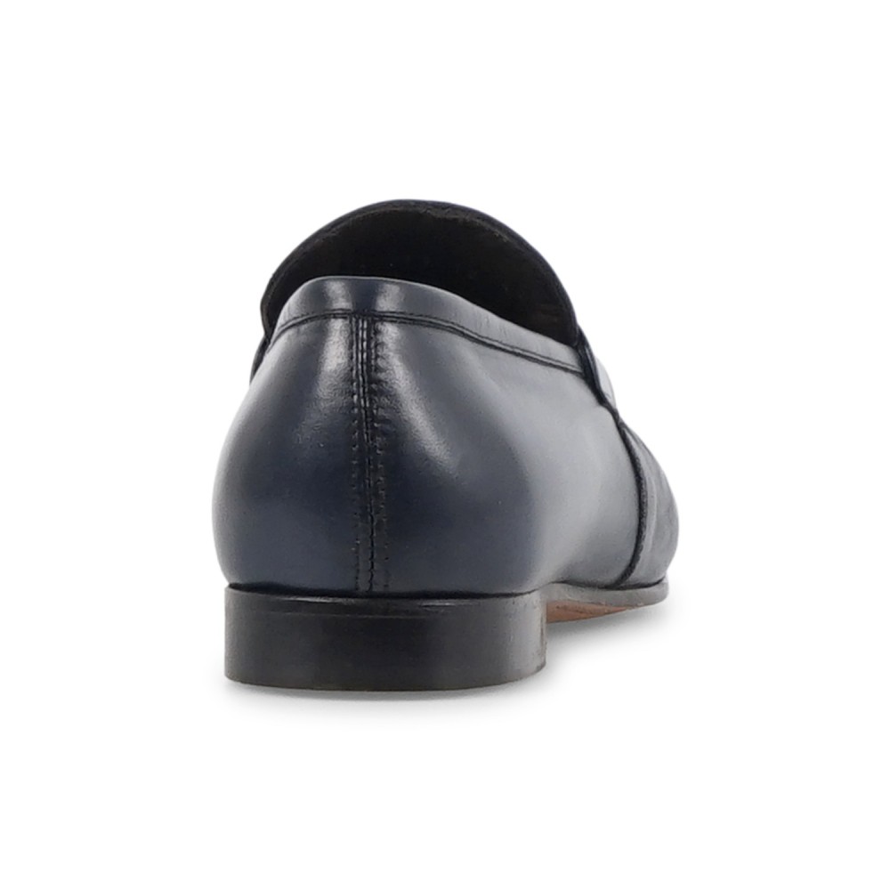 Morgillo - Mocassino blu in pelle stropicciata con passante per uomo | 698/12