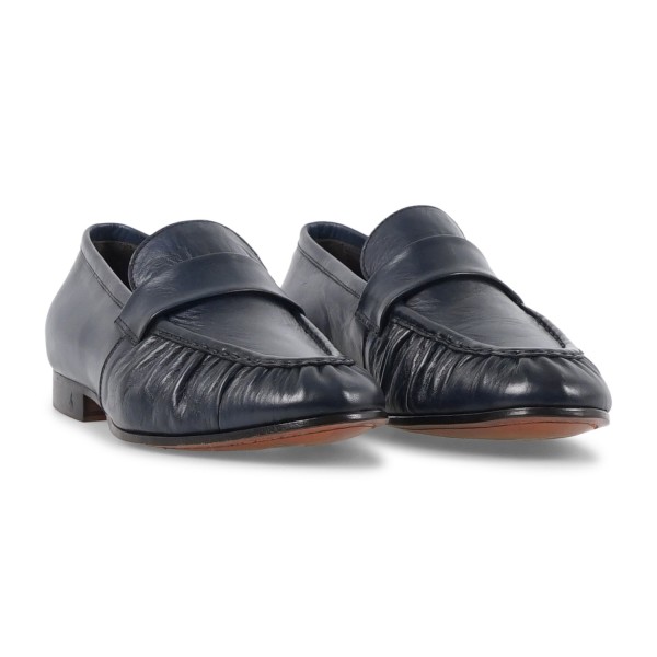 Morgillo - Mocassino blu in pelle stropicciata con passante per uomo | 698/12