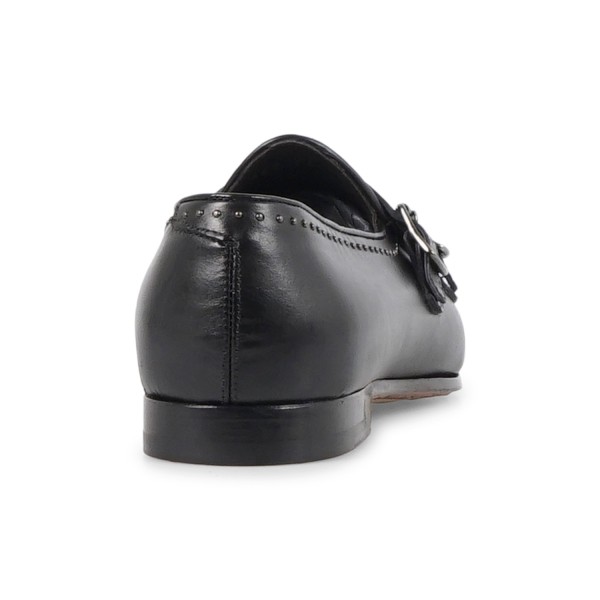 Morgillo - Mocassino nero in pelle doppia fibbia con borchie dorate per uomo |