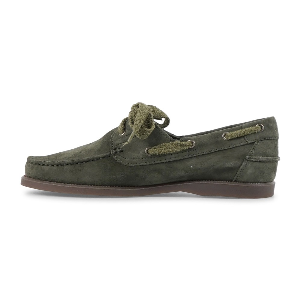 Enry Hobb's - Mocassino verde Amalfi in pelle scamosciata con lacci grezzi per