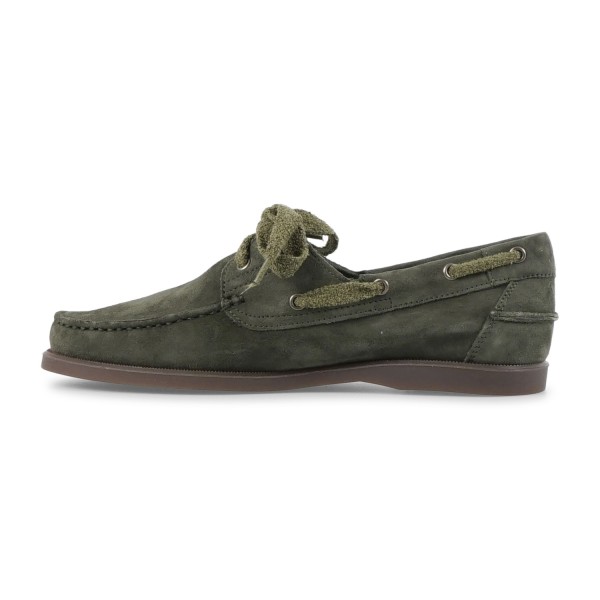 Enry Hobb's - Mocassino verde Amalfi in pelle scamosciata con lacci grezzi per