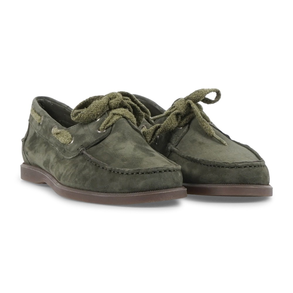 Enry Hobb's - Mocassino verde Amalfi in pelle scamosciata con lacci grezzi per