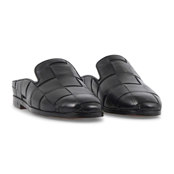 Morgillo - Sabot nero in pelle intrecciata per uomo | 677/13 renga intreccio