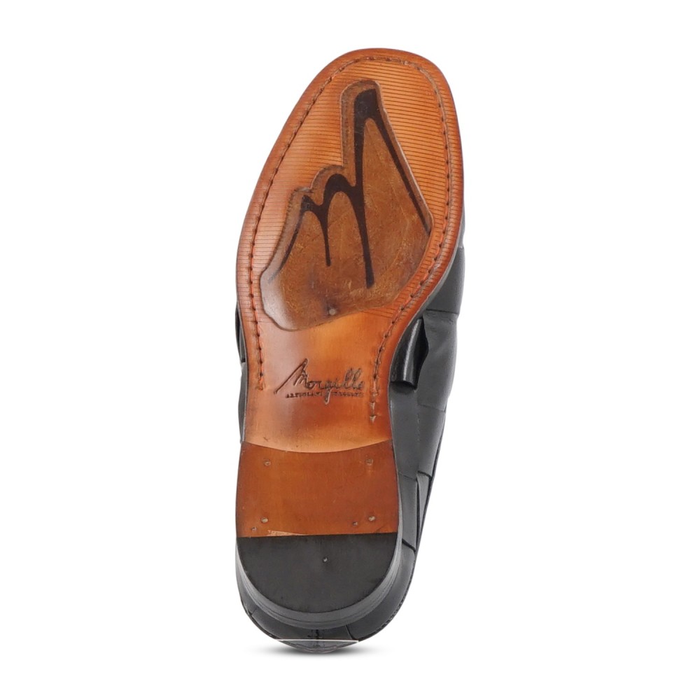 Morgillo - Sabot nero in pelle intrecciata per uomo | 677/13 renga intreccio
