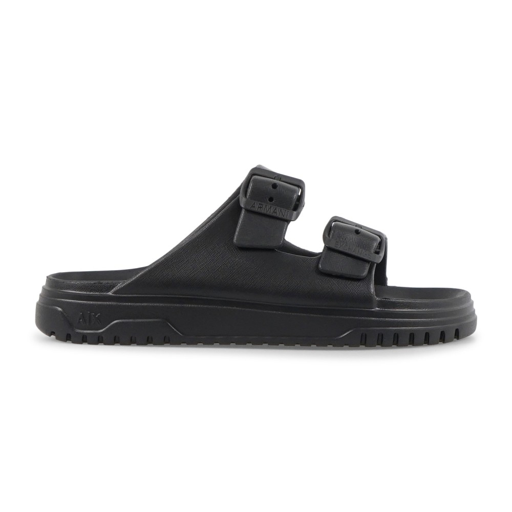 Armani Exchange - Sandali neri in gomma con doppia fibbia per uomo | xup015
