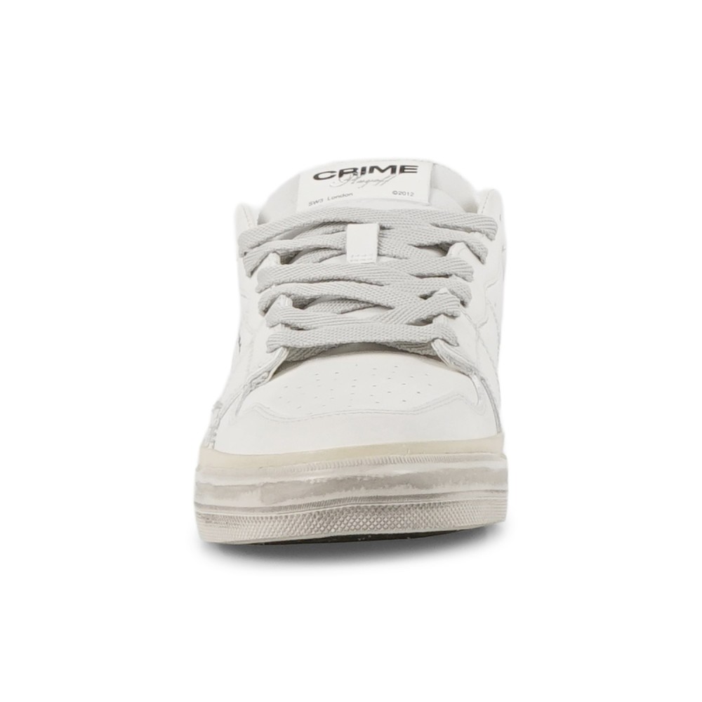 Crime London - Sneakers bianca in pelle con dettagli in suede tono su tono per