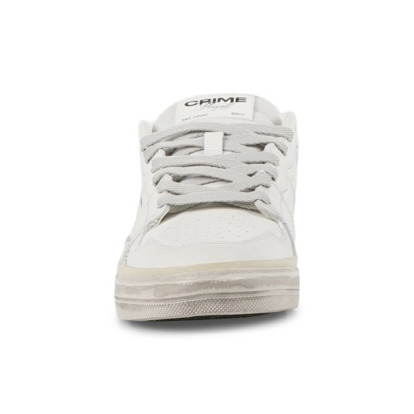 Crime London - Sneakers bianca in pelle con dettagli in suede tono su tono per