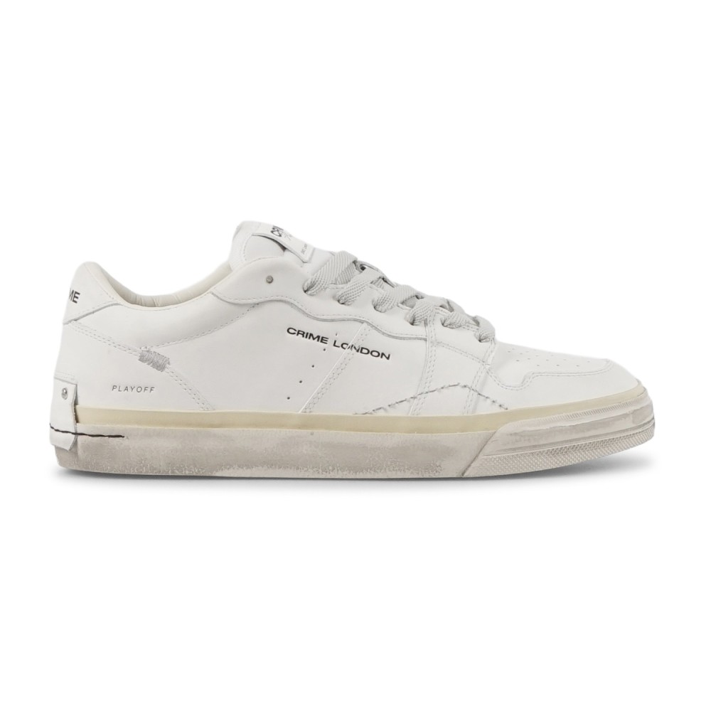 Crime London - Sneakers bianca in pelle con dettagli in suede tono su tono per