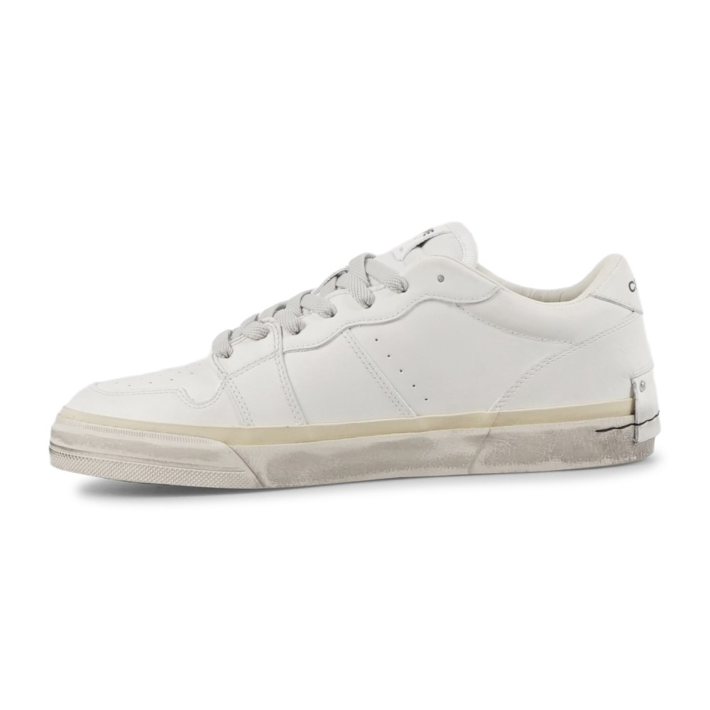 Crime London - Sneakers bianca in pelle con dettagli in suede tono su tono per