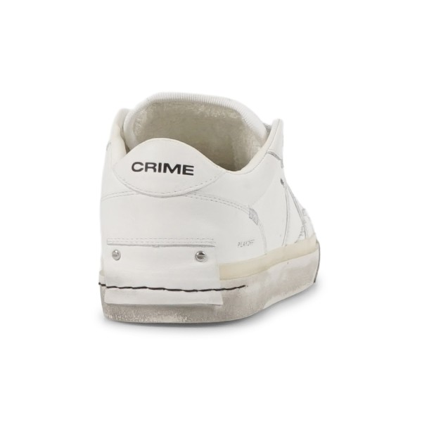 Crime London - Sneakers bianca in pelle con dettagli in suede tono su tono per