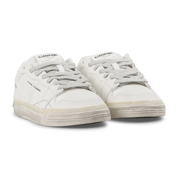 Crime London - Sneakers bianca in pelle con dettagli in suede tono su tono per