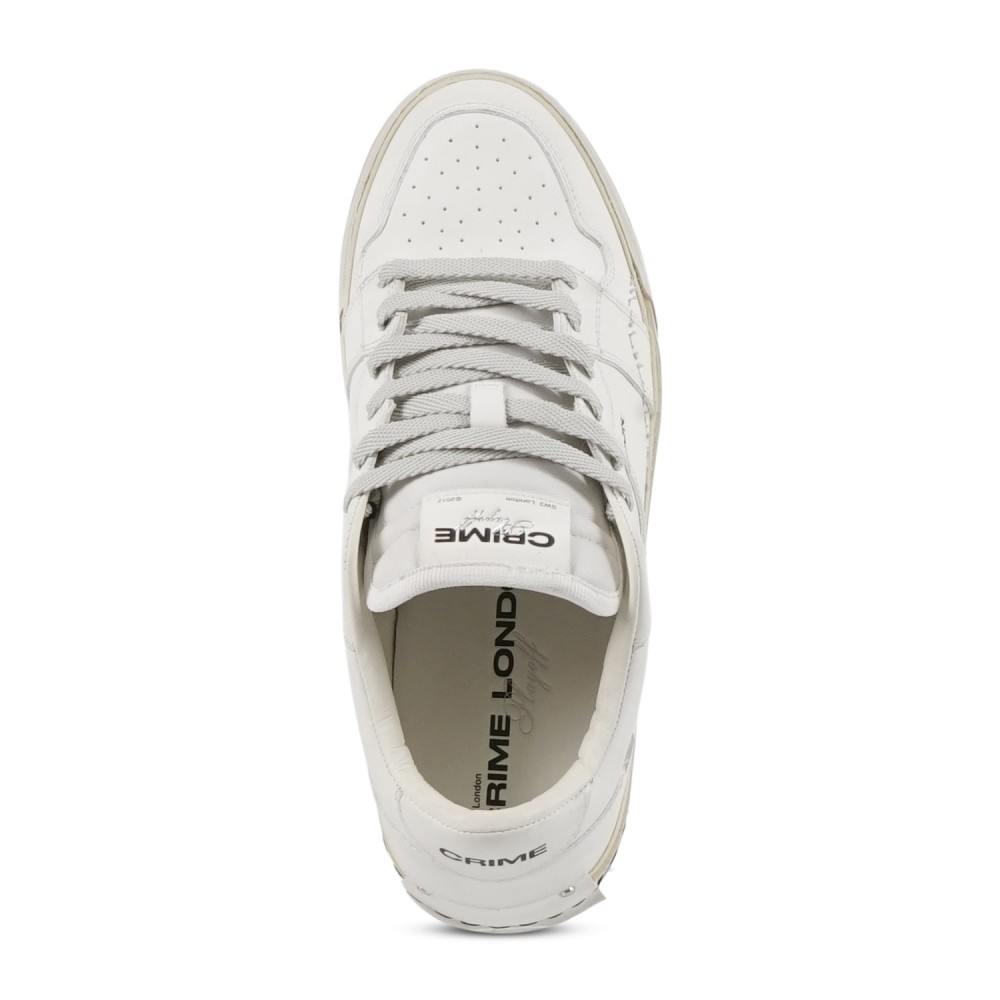 Crime London - Sneakers bianca in pelle con dettagli in suede tono su tono per